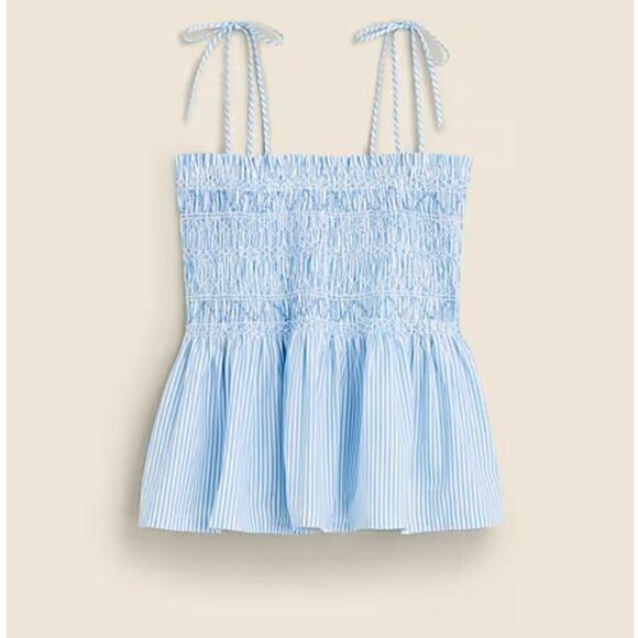 J. Crew blue and white Paloma top in stripe NWT smocked size large - Picture 4 of 12